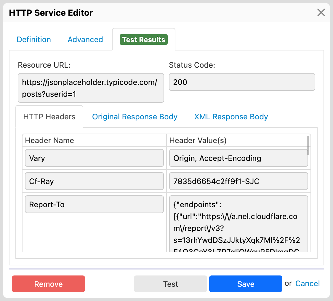 Test Results tab with response headers