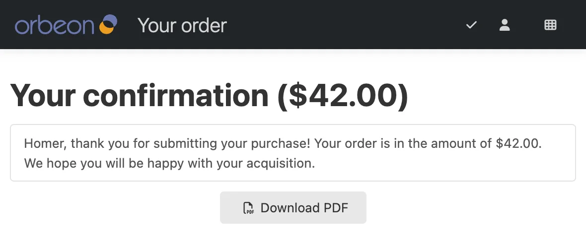Confirmation page example