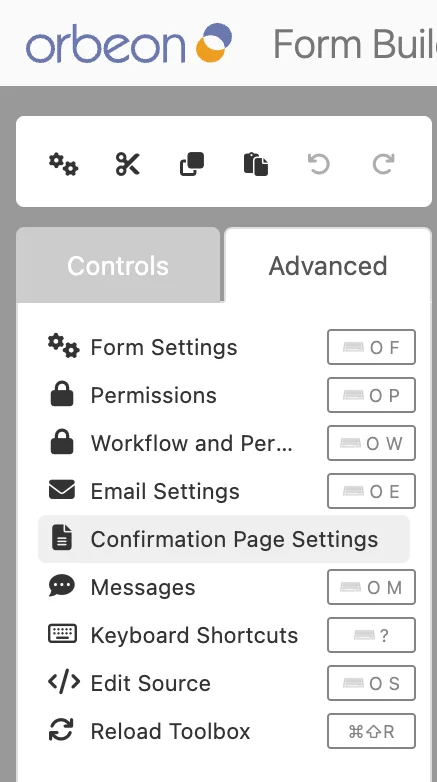 Advanced tab in Form Builder toolbox